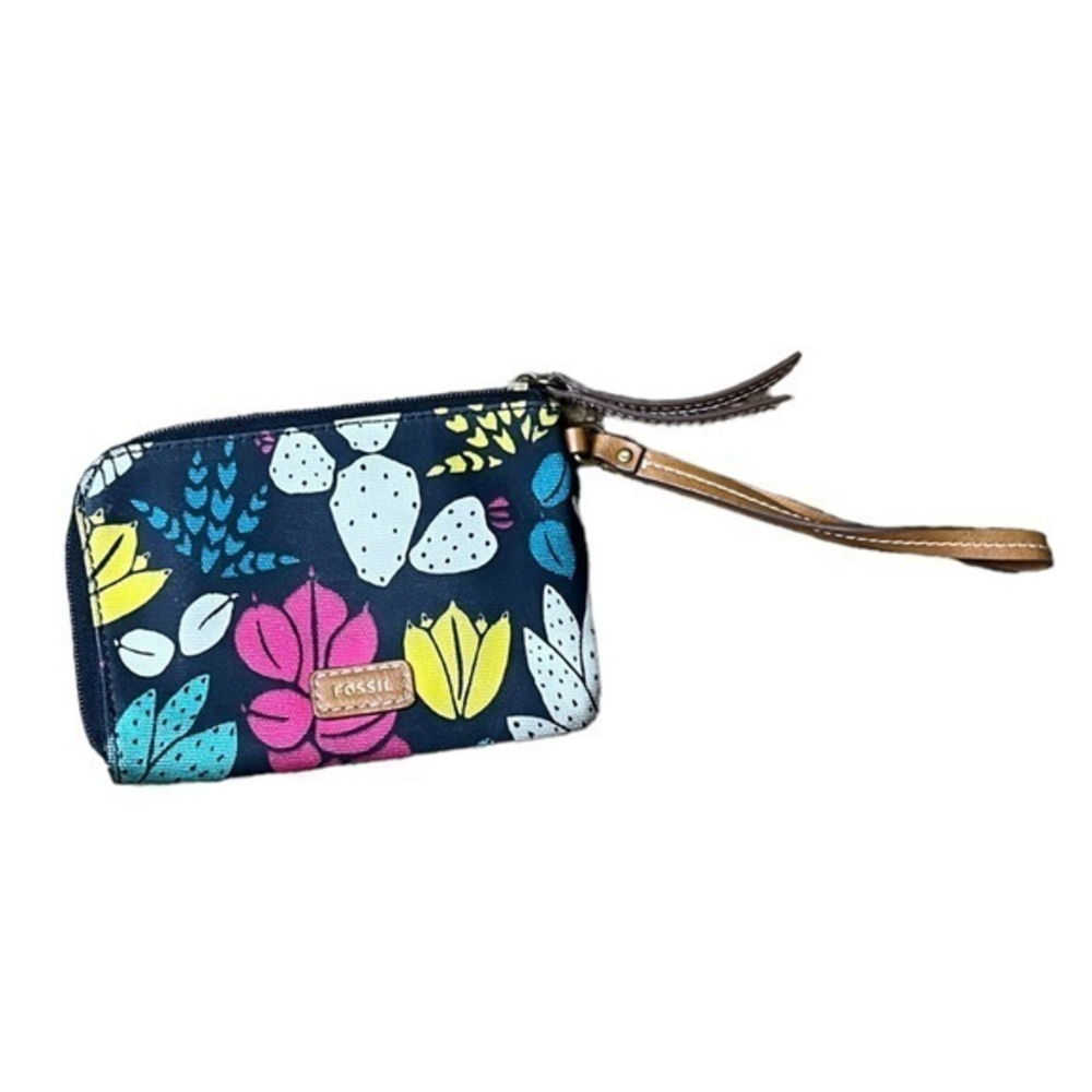 Fossil Eliza Dark Floral Large Wristlet Bag Clutch Multicolor